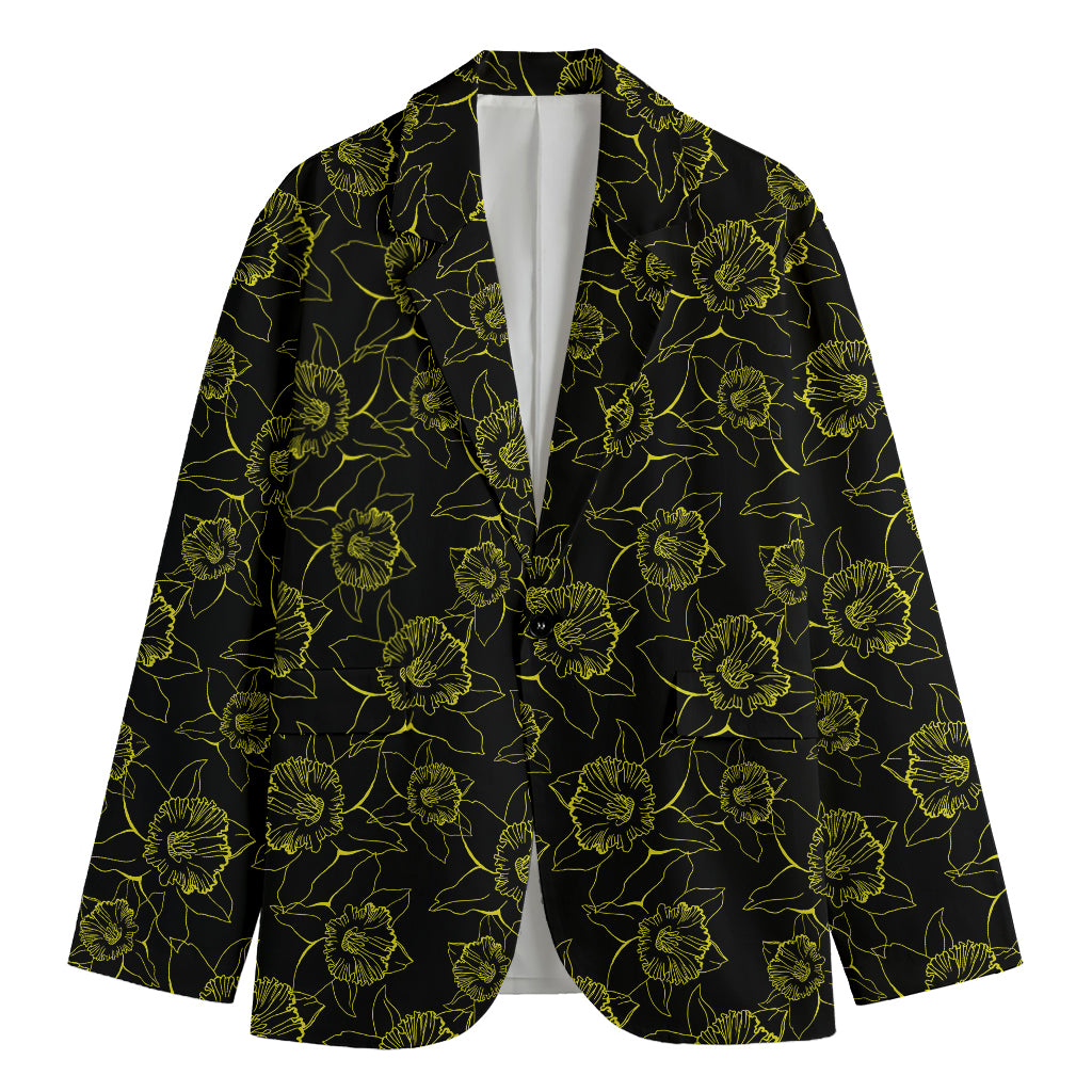 Black And Yellow Daffodil Pattern Print Men's Blazer