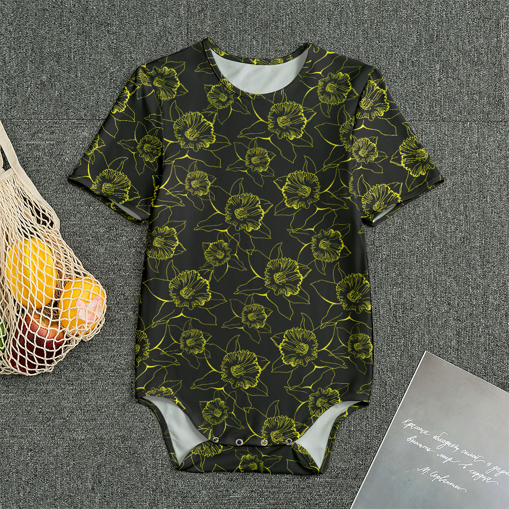 Black And Yellow Daffodil Pattern Print Men's Bodysuit