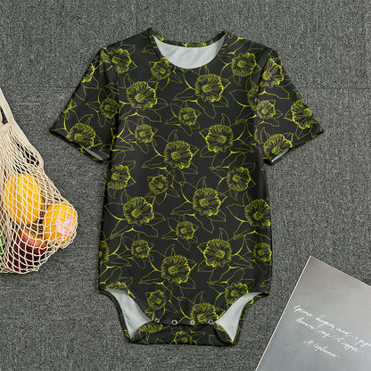 Black And Yellow Daffodil Pattern Print Men's Bodysuit