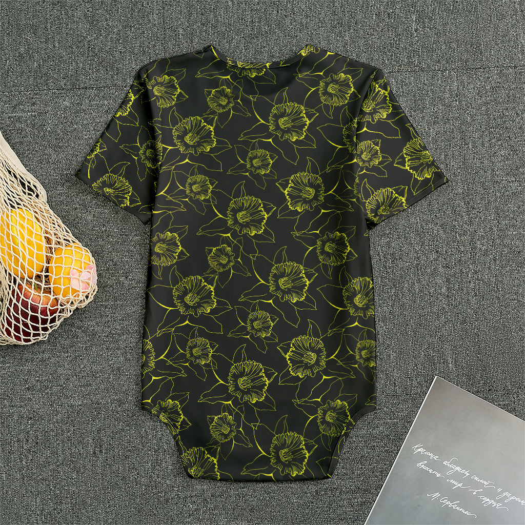 Black And Yellow Daffodil Pattern Print Men's Bodysuit