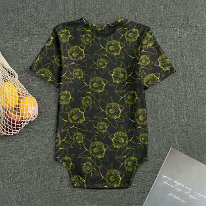 Black And Yellow Daffodil Pattern Print Men's Bodysuit