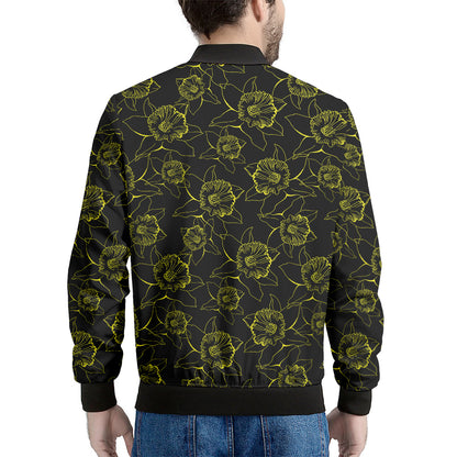 Black And Yellow Daffodil Pattern Print Men's Bomber Jacket