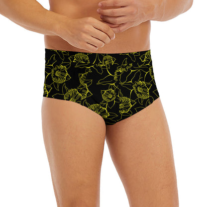 Black And Yellow Daffodil Pattern Print Men's Briefs