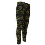 Black And Yellow Daffodil Pattern Print Men's Compression Pants