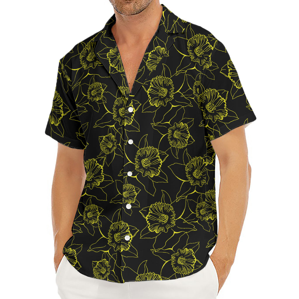 Black And Yellow Daffodil Pattern Print Men's Deep V-Neck Shirt