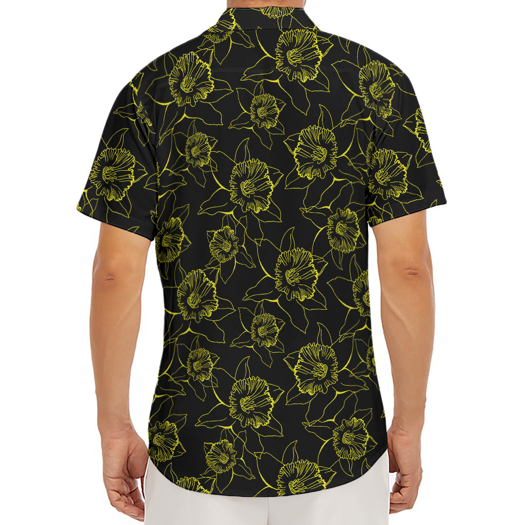 Black And Yellow Daffodil Pattern Print Men's Deep V-Neck Shirt