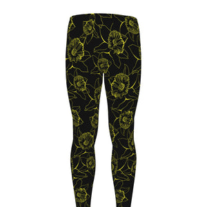 Black And Yellow Daffodil Pattern Print Men's leggings