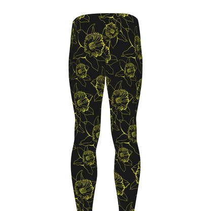 Black And Yellow Daffodil Pattern Print Men's leggings