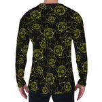 Black And Yellow Daffodil Pattern Print Men's Long Sleeve T-Shirt