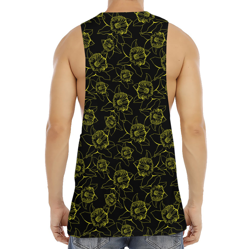 Black And Yellow Daffodil Pattern Print Men's Muscle Tank Top