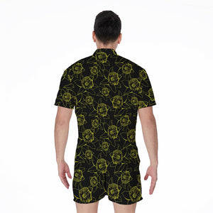 Black And Yellow Daffodil Pattern Print Men's Rompers