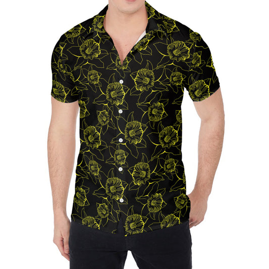 Black And Yellow Daffodil Pattern Print Men's Shirt