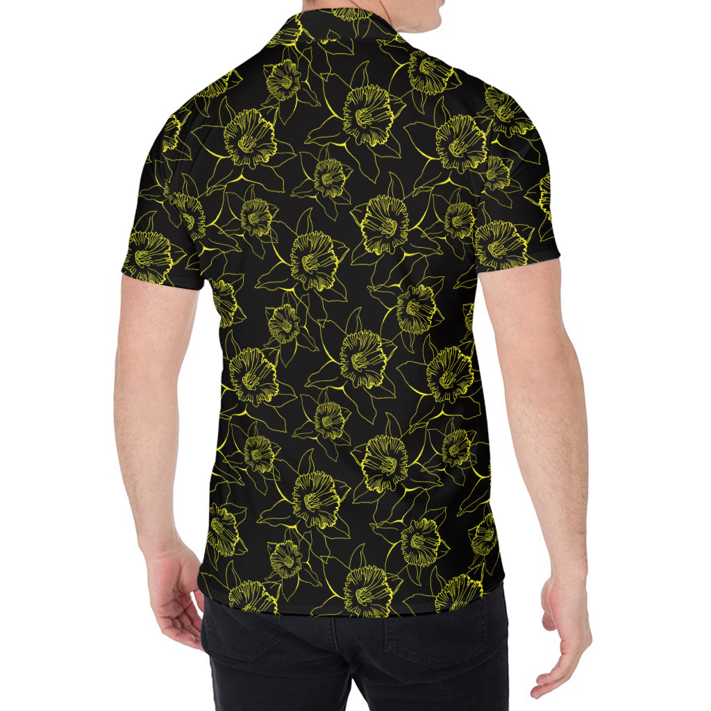 Black And Yellow Daffodil Pattern Print Men's Shirt