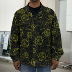 Black And Yellow Daffodil Pattern Print Men's Shirt Jacket