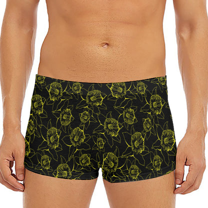 Black And Yellow Daffodil Pattern Print Men's Short Boxer Briefs