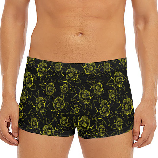 Black And Yellow Daffodil Pattern Print Men's Short Boxer Briefs
