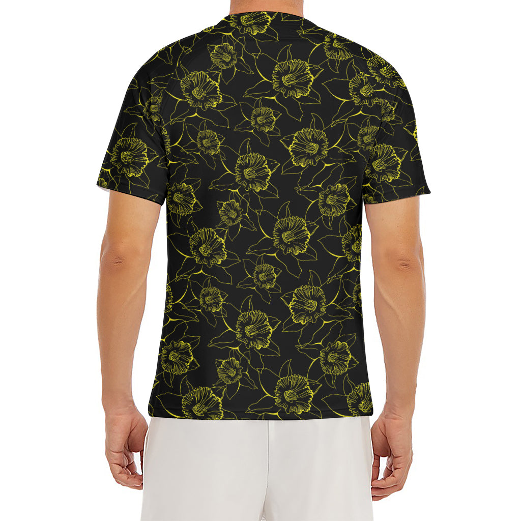 Black And Yellow Daffodil Pattern Print Men's Short Sleeve Rash Guard