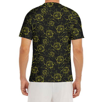 Black And Yellow Daffodil Pattern Print Men's Short Sleeve Rash Guard