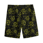 Black And Yellow Daffodil Pattern Print Men's Sports Shorts