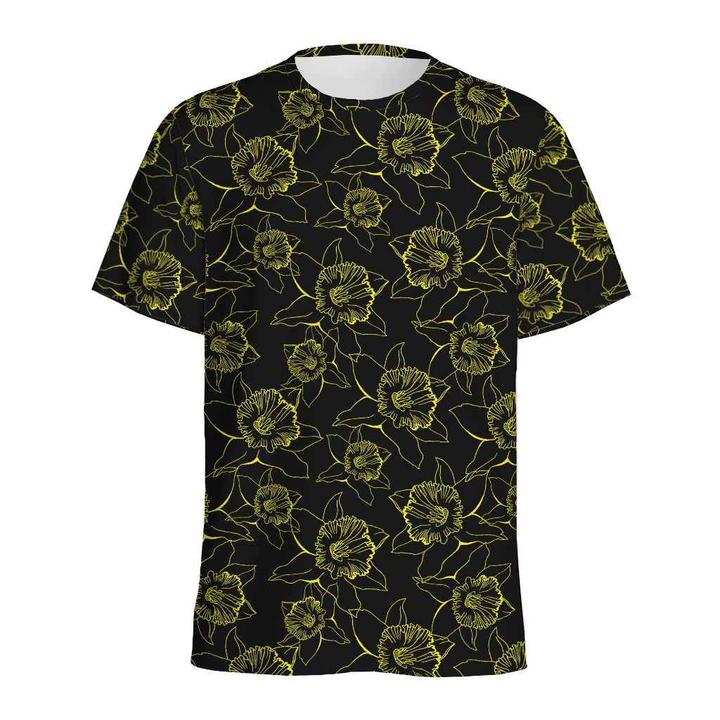 Black And Yellow Daffodil Pattern Print Men's Sports T-Shirt