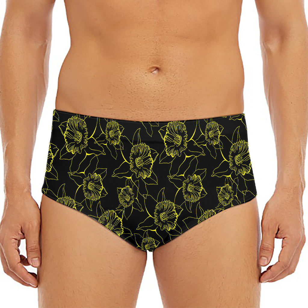 Black And Yellow Daffodil Pattern Print Men's Triangle Swim Briefs