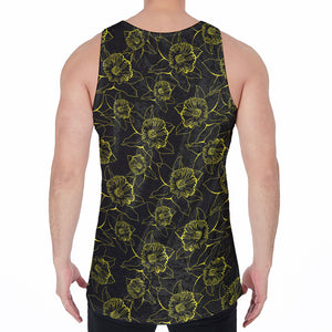 Black And Yellow Daffodil Pattern Print Men's Velvet Tank Top