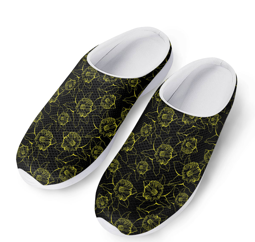 Black And Yellow Daffodil Pattern Print Mesh Casual Shoes