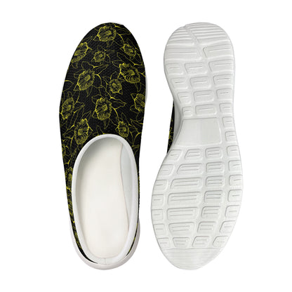 Black And Yellow Daffodil Pattern Print Mesh Casual Shoes