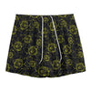 Black And Yellow Daffodil Pattern Print Mesh Shorts