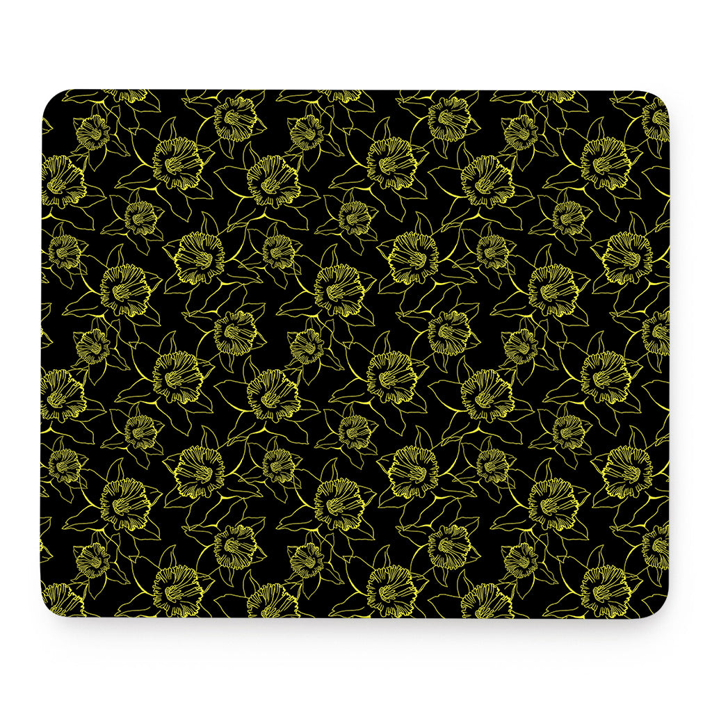 Black And Yellow Daffodil Pattern Print Mouse Pad