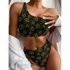 Black And Yellow Daffodil Pattern Print One Shoulder Bikini Top