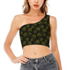 Black And Yellow Daffodil Pattern Print One Shoulder Crop Top