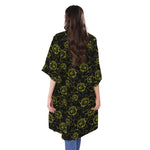 Black And Yellow Daffodil Pattern Print Open Front Beach Cover Up