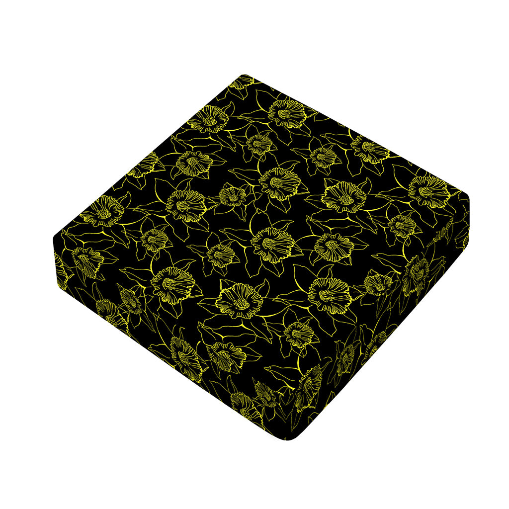 Black And Yellow Daffodil Pattern Print Outdoor Seat Cushion Cover