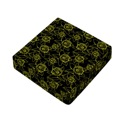 Black And Yellow Daffodil Pattern Print Outdoor Seat Cushion Cover
