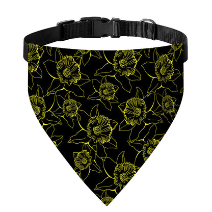 Black And Yellow Daffodil Pattern Print Over The Collar Dog Bandana