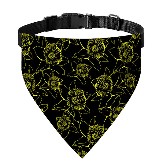 Black And Yellow Daffodil Pattern Print Over The Collar Dog Bandana