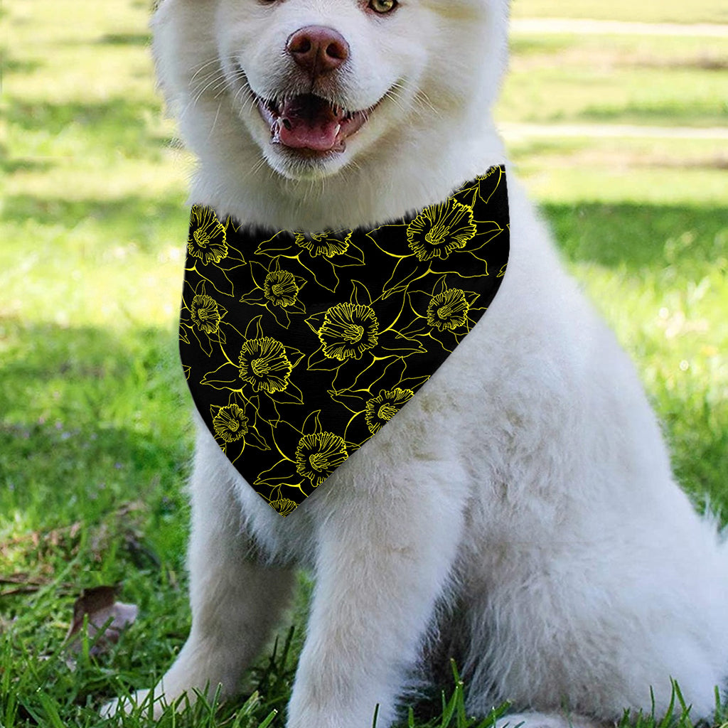 Black And Yellow Daffodil Pattern Print Over The Collar Dog Bandana