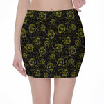 Black And Yellow Daffodil Pattern Print Pencil Mini Skirt