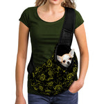 Black And Yellow Daffodil Pattern Print Pet Sling Carrier