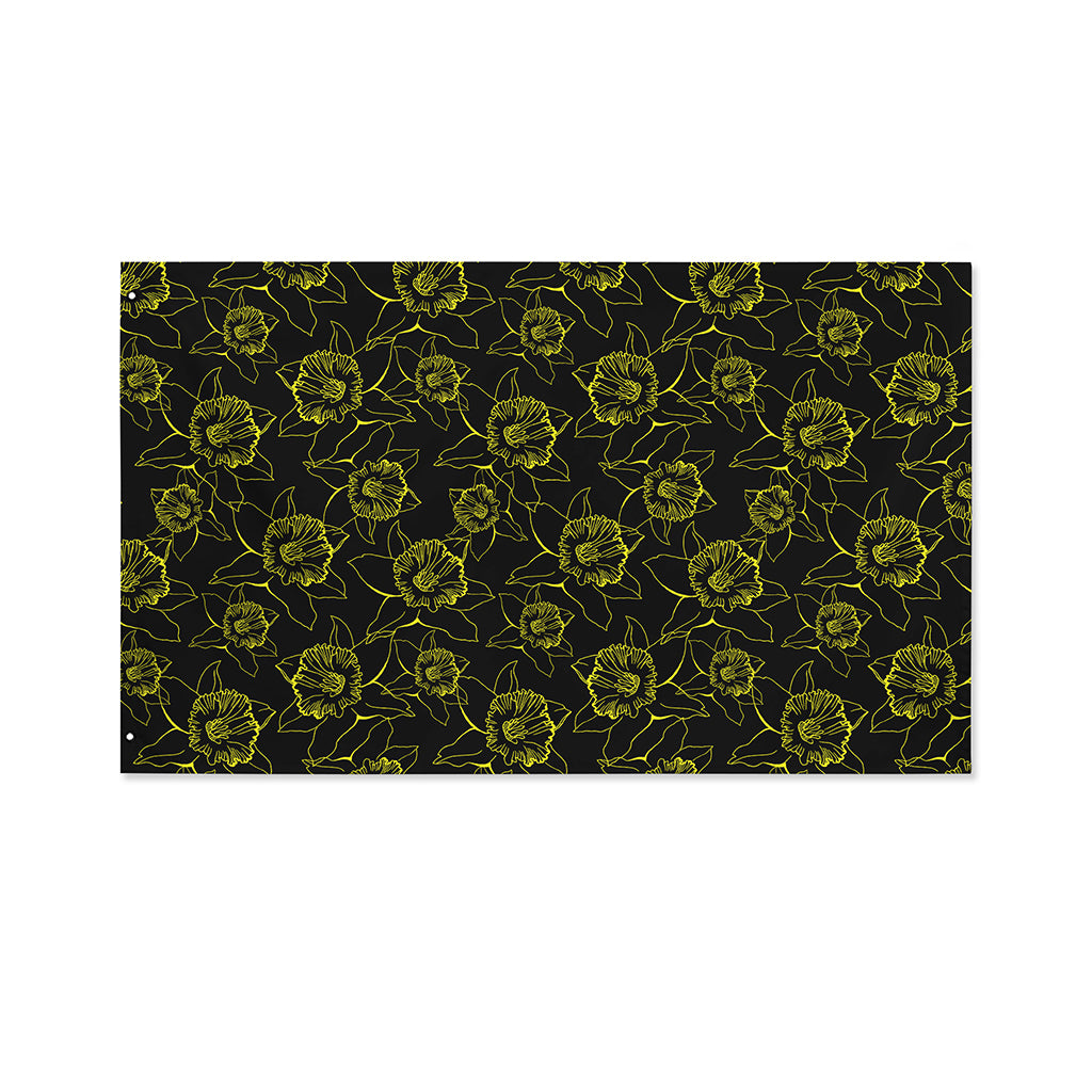 Black And Yellow Daffodil Pattern Print Polyester Flag