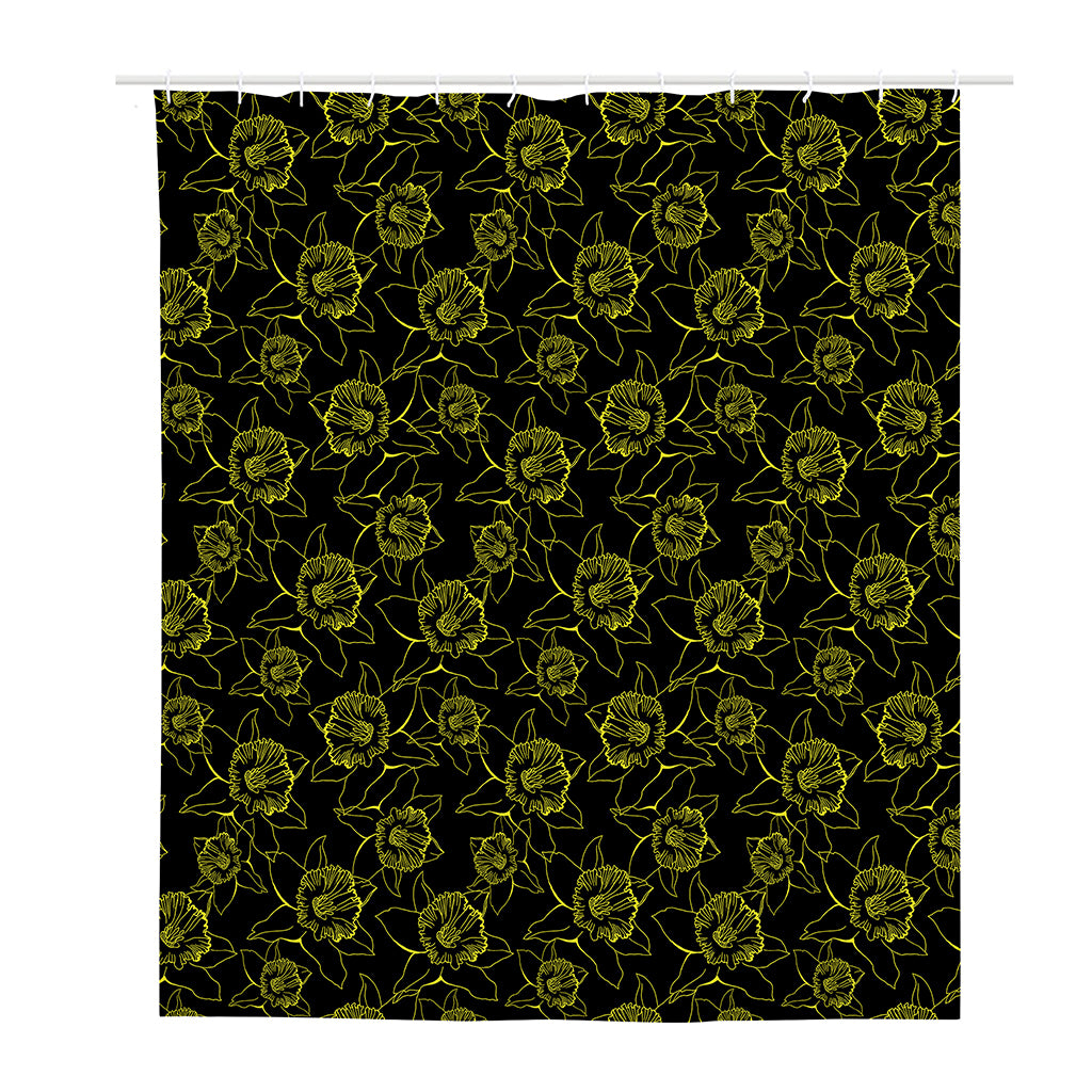 Black And Yellow Daffodil Pattern Print Polyester Shower Curtain