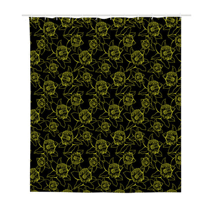 Black And Yellow Daffodil Pattern Print Polyester Shower Curtain