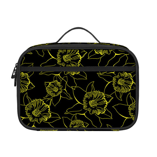 Black And Yellow Daffodil Pattern Print Portable Lunch Bag
