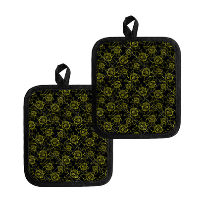 Black And Yellow Daffodil Pattern Print Pot Holders
