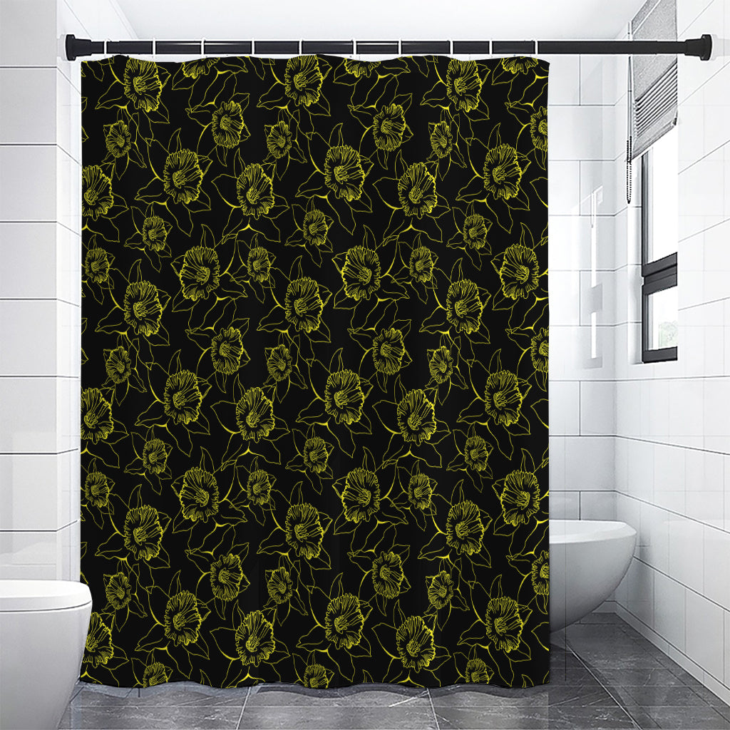 Black And Yellow Daffodil Pattern Print Premium Shower Curtain