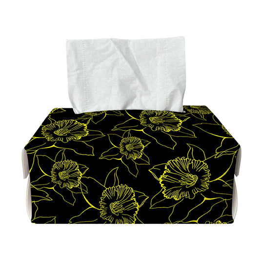 Black And Yellow Daffodil Pattern Print Rectangle Tissue Box Cover