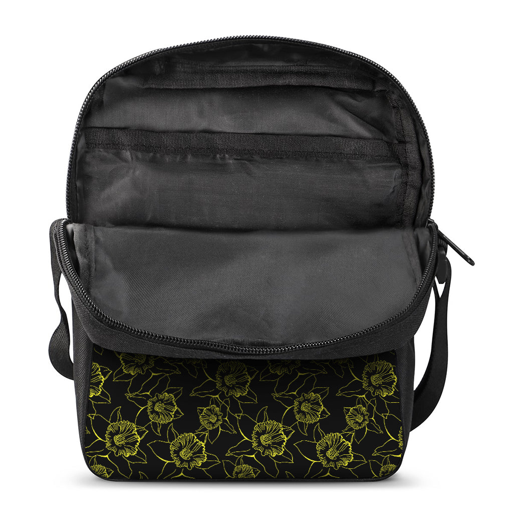 Black And Yellow Daffodil Pattern Print Rectangular Crossbody Bag