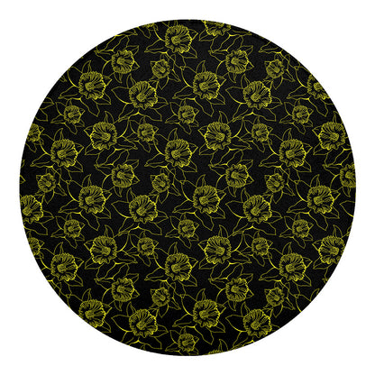 Black And Yellow Daffodil Pattern Print Round Blanket