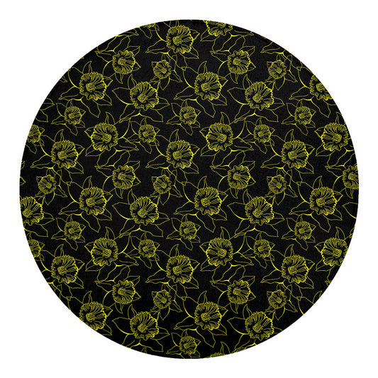 Black And Yellow Daffodil Pattern Print Round Blanket